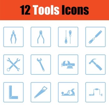 Set of tools icons. Set of tools icons. Blue frame design. Vector illustration.