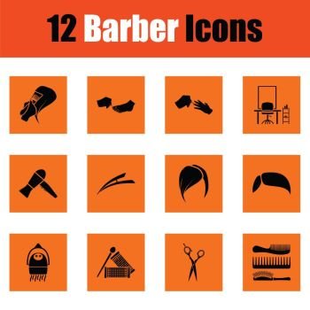 Barber icon set. Orange design. Vector illustration.