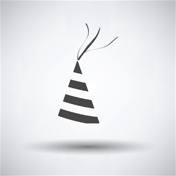 Party cone hat icon. Party cone hat icon on gray background, round shadow. Vector illustration.