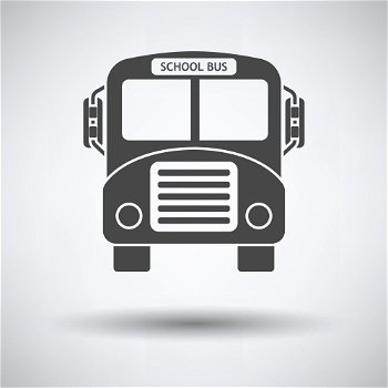 School bus icon. School bus icon on gray background, round shadow. Vector illustration.