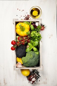healthy food. Healthy natural food on rustic wooden table with copy space.