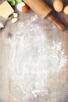 Baking background. Fresh ingredients for baking. On rustic background