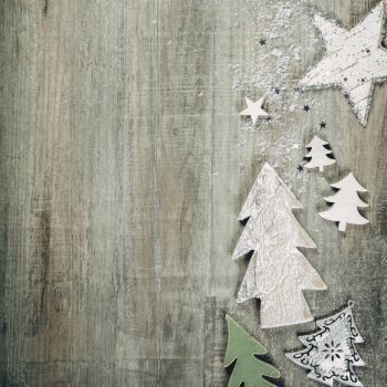 Rustic wood background for Christmas with copy space for all Christmas design. Old wood texture decorated with Christmas decoration theme for wallpaper and product display in Christmas time. Top view