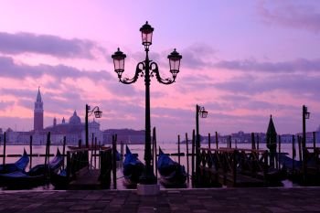 Venice gondola city view at sunrise, Venice, Italy