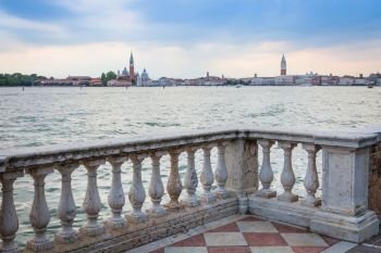 Venice panorama from the waterfront during a cloudy day