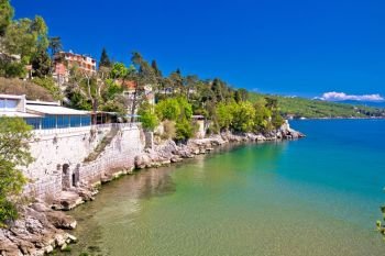Opatija riviera beach and coastline view near Volosko, Kvarner bay, Croatia