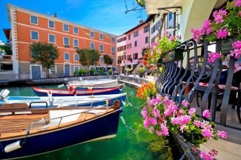 Limone sul Garda turquoise waterfront view, town in Lago di Garda, Lombardy, Italy