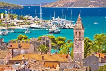 Trogir landmarks and turquoise sea view, UNESCO town in Dalmatia, Croatia