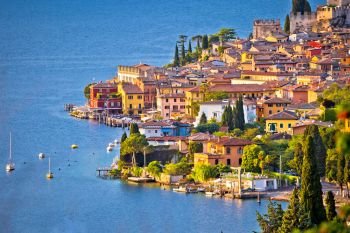 Town of Malcesine on Lago di Garda watefront view, Veneto region of Italy