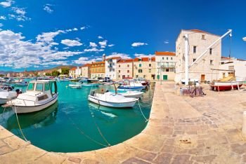 Kastel Novi turquoise harbor and historic architecture panoramic view, Split region of Dalmatia, Croatia