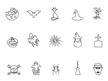 isolated black Halloween outline icons set from white background