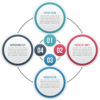 Circle Diagram. Circle diagram with four elements or steps, cycle process diagram, workflow, infographic template, vector eps10 illustration