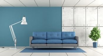 Blue modern living room - 3d rendering
