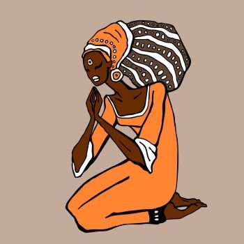 African woman in ethnic style. African woman in ethnic style. Beautiful Girl. Hand drawn Vector illustration