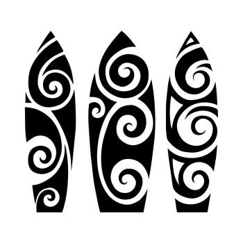 Set of Surf boards. Vector Illustration in the Polynesian style tattoo.. Set of Surf boards. Vector Illustration