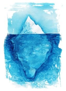 Iceberg. Sea landscape. Ocean watercolor hand painting illustration.. Iceberg Sea landscape. Beautiful watercolor hand painting illustration