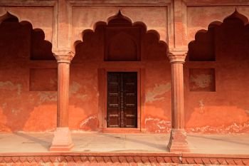 Architectural detail at the entrance to the famous Taj Mahal, Agra, India 
