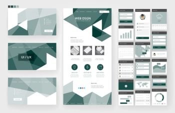 Website template, one page design, headers and interface elements.