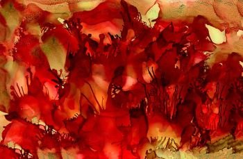 Abstract bright red with texture.Colorful background hand drawn with bright inks and watercolor paints. Color splashes and splatters create uneven artistic modern design.