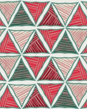 Triangles red green striped on light.Hand drawn with ink seamless background.Creative handmade repainting design for fabric or textile.Geometric pattern with triangles.Vintage retro colors