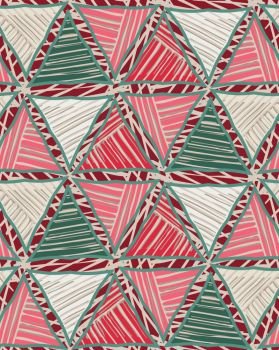  Triangles red green striped on texture.Hand drawn with ink seamless background.Creative handmade repainting design for fabric or textile.Geometric pattern with triangles.Vintage retro colors