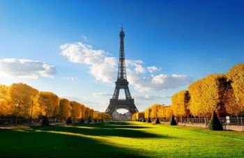 Spring at Champs de Mars with the view on Eiffel Tower in Paris, France