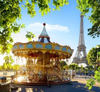 Carousel in park near the Eiffel tower in Paris