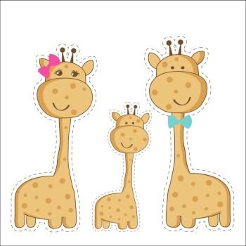 Giraffe family vector illustration. Giraffe family vector illustration.Mother, father and baby giraffe isolated on white background/ Flat style cartoon illustration