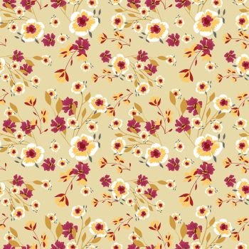 Seamless pattern with small flowers. Seamless pattern with small flowers on a beige background. Modern fashionable floral texture for fabric, wallpaper, interior, tiles, print, textiles, packaging and various types of design. Trendy floral background. Vector illustration.