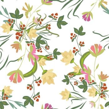 Seamless pattern with small flowers on a dark background. Seamless pattern with small flowers on a white background. Modern fashionable floral texture for fabric, wallpaper, interior, tiles, print, textiles, packaging and various types of design. Trendy floral vector