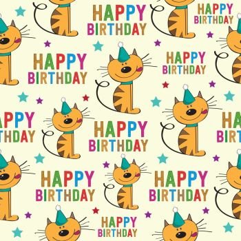 birthday seamless pattern with cats, vector format