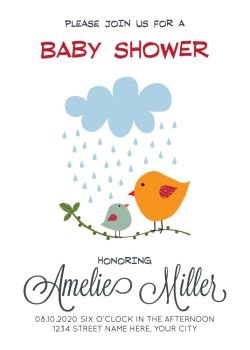 delicate customizable baby shower card template with birds, vector format