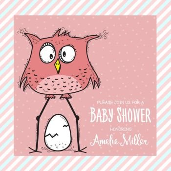 baby shower card template with funny doodle bird, vector format