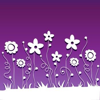 delicate paper  cut flowers on ultraviolet background, vector