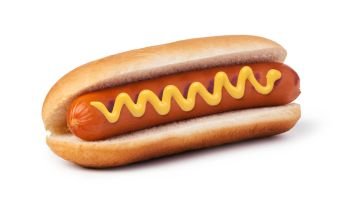 Hot dog with mustard isolated on white background. Hot dog with mustard