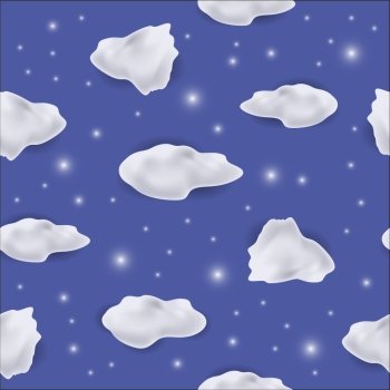White Cloud Seamless Pattern on Stars Blue Background. White Cloud Seamless Pattern