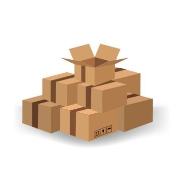 Set of Cardboard Boxes Isolated on White Background. Set of Cardboard Boxes