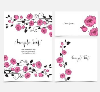 Illustration of pink roses. Vector illustration of pink roses decoration on a white background. Set of greeting cards