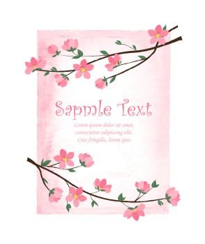 Branches with flowers. Vector decoration branches with flowers, spring blossom Sakura with watercolor frame