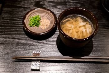 Japanese Kishimen udon noodles soup