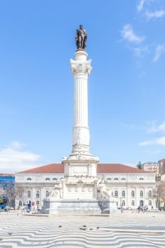 Rossio square with Statue of Dom Pedro IV, Lisbon Portugal