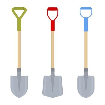 Garden shovels isolated on white. Vector illustration of shovels isolated on white background. Work tool in flat style, for outdoor activities, digging, gardening. Construction equipment.