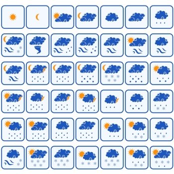 Set of forty two weather forecast color vector icons isolated on the white background 