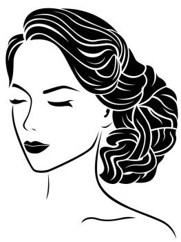 Young dreamy woman with fluffy hair, vector illustration isolated on the white background