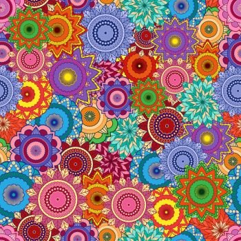 Seamless pattern with vivid colour flowers
