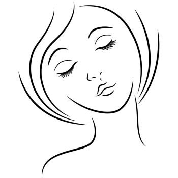 Abstract female face with closed eyes, hand drawing vector outline