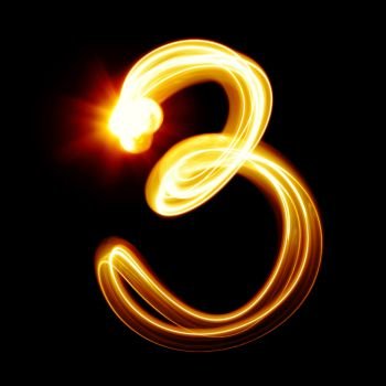 Three - Created by light numerals over black background