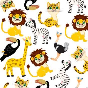 Animals of the africa pattern. Wild animals of the africa on white background is insulated