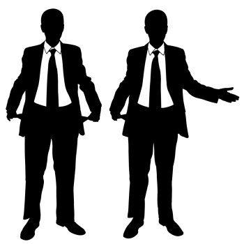 silhouettes of broke businessmen isolated