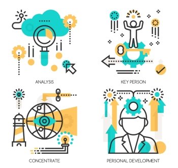 Flat line design vector illustration concepts of Analysis, Key person , Concentrate, Personal Development